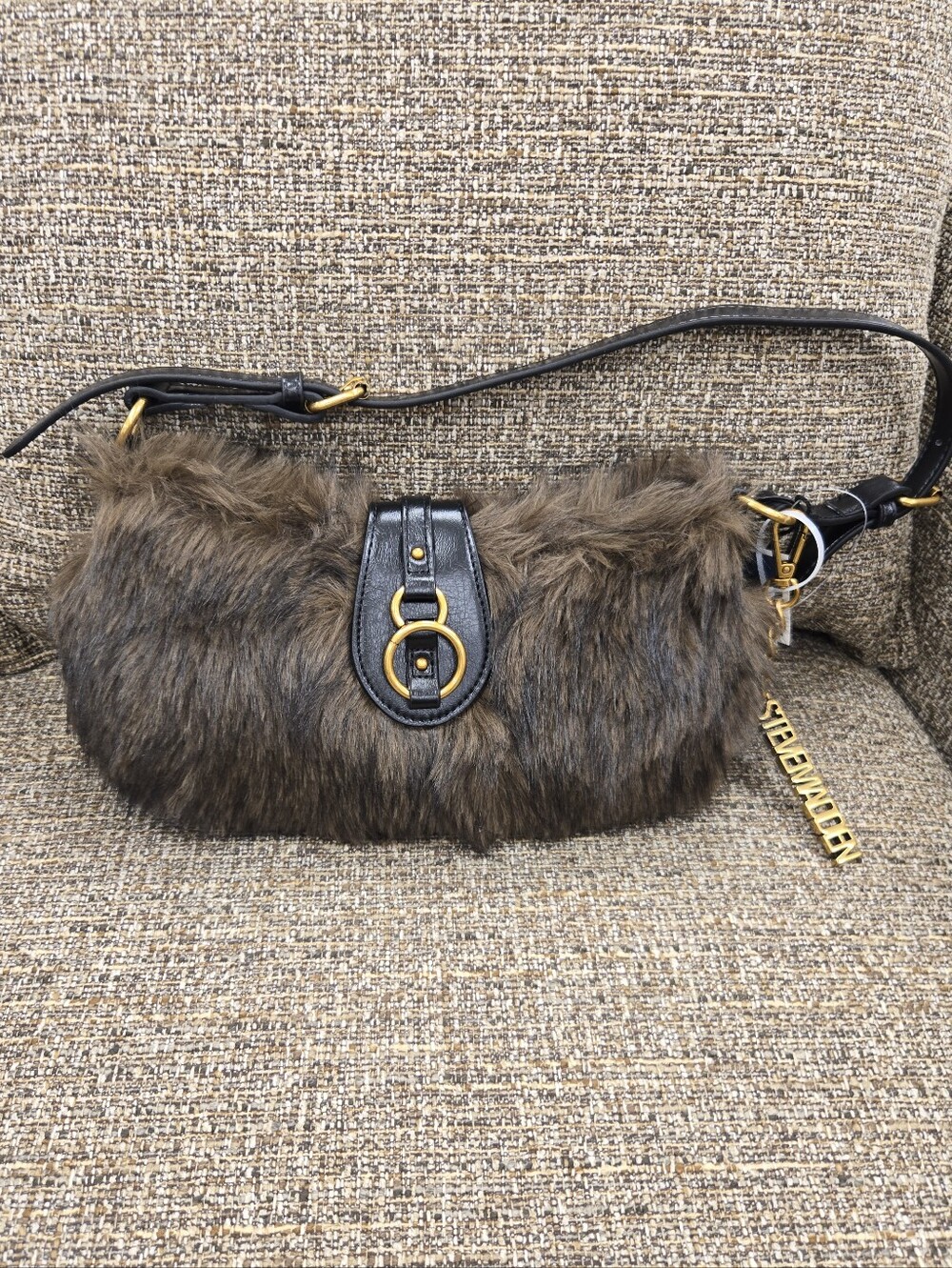 Steve Madden Brown Faux Fur Shoulder Handbag